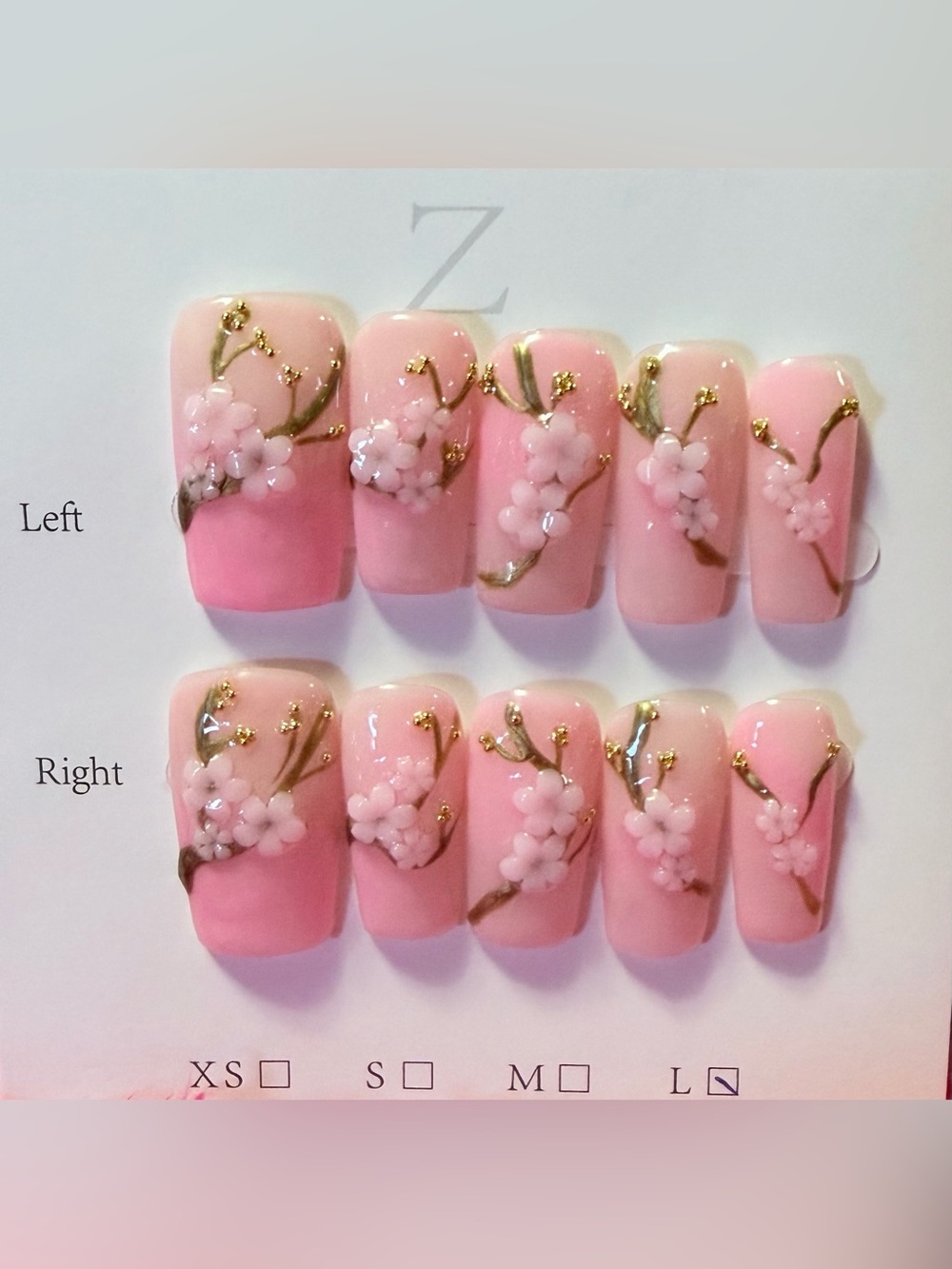 Elegant Pink Floral Press-On Nails with 3D Cherry Blossom Design